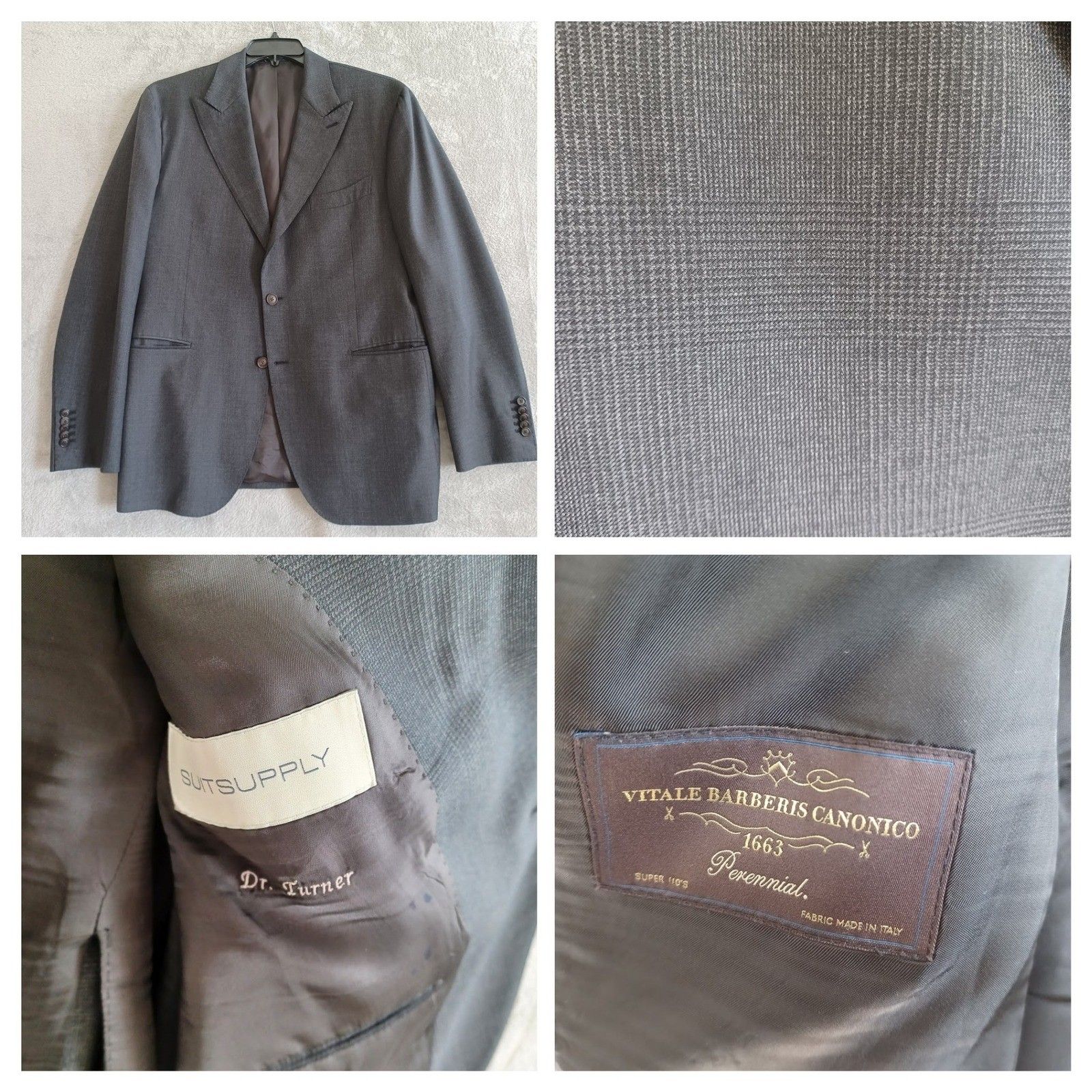 Suitsupply Blazer Sz 48 Peak Gray Plaid Spalla Vitale Barberis Canonico Wool